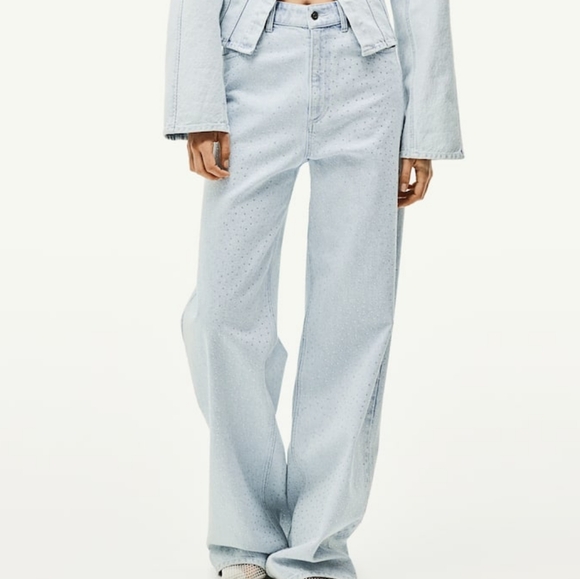 H&M RHINESTONE Embellished Denim Pants Light Denim Blue BNWT - Picture 1 of 16